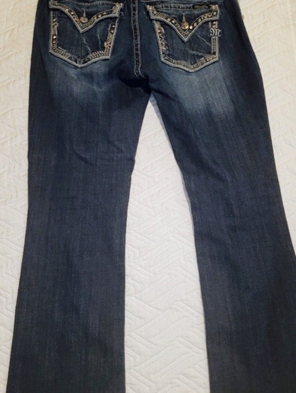 Miss Me Dark Blue Boot Cut Jeans with Embellished Back Pockets